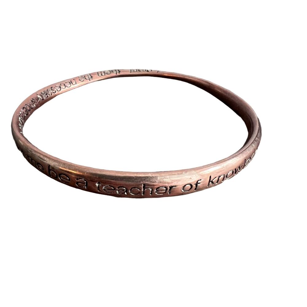 Rose gold religious teacher's prayer inscribed wide twist bangle bracelet
